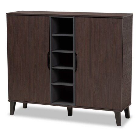Baxton Studio Idina Dark Brown and Grey Finished Wood 2-Door Shoe Cabinet 173-10906